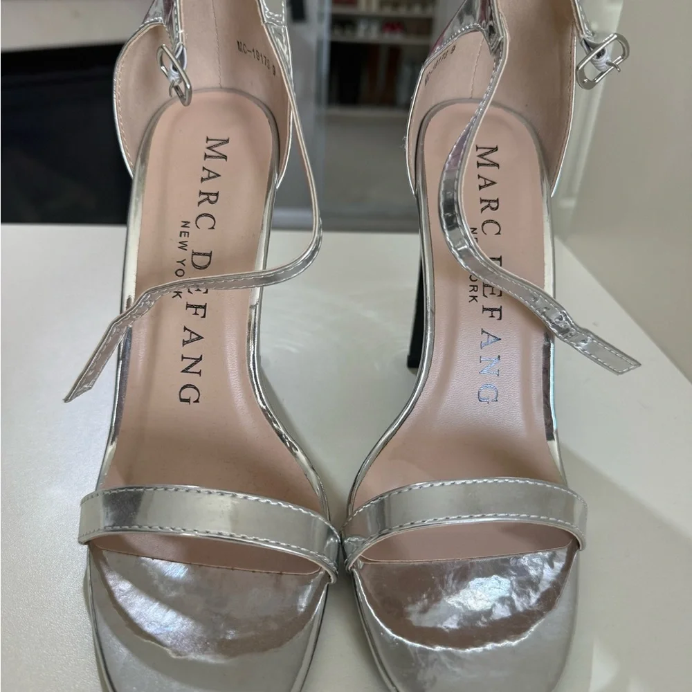 Metallic Silver Strappy High Heel Sandals - Women